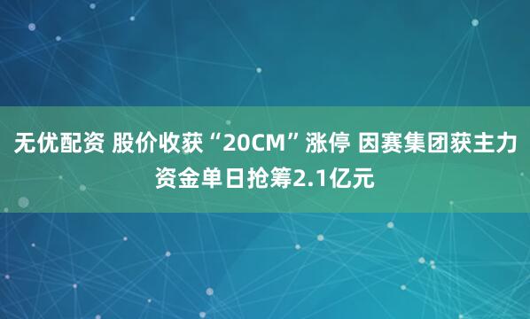 无优配资 股价收获“20CM”涨停 因赛集团获主力资金单日抢筹2.1亿元